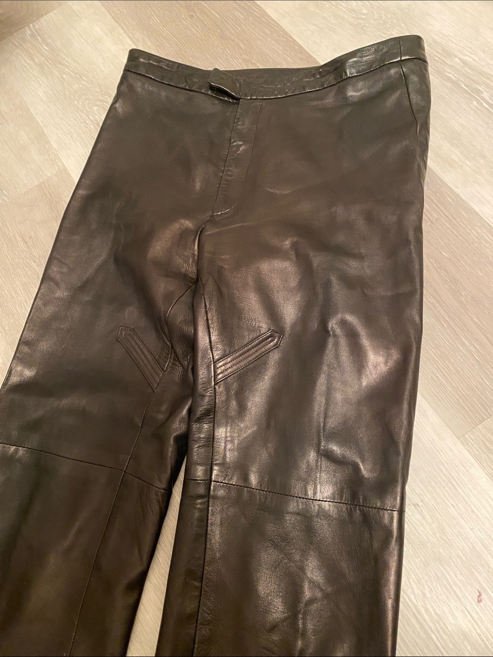 Ralph  Lauren Black straight Leg  tapered pants lamb skin  luxury Leather size 8 - Picture 3 of 8